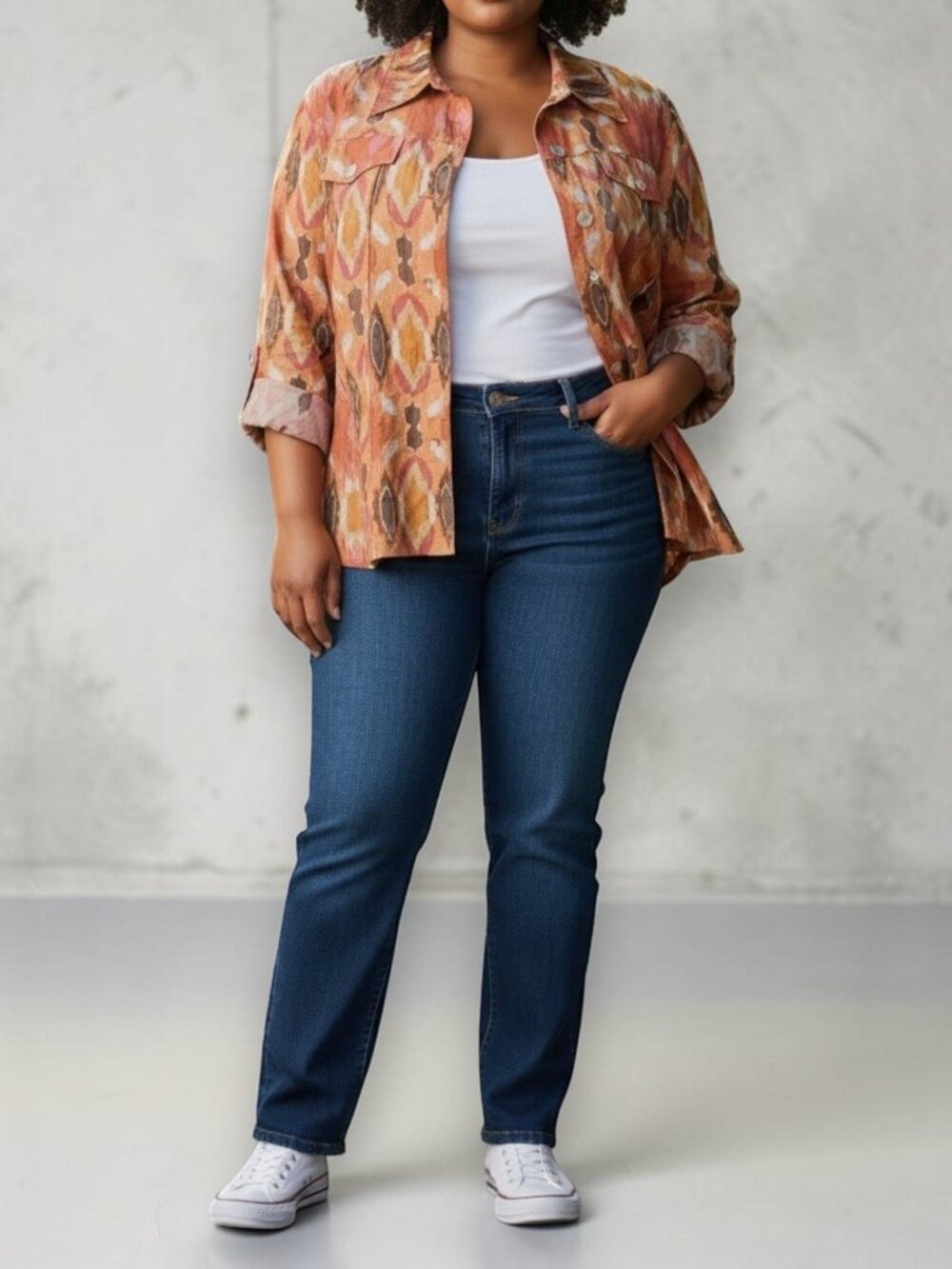 Ruby Rd. Rust Print Shacket Plus Size 18W